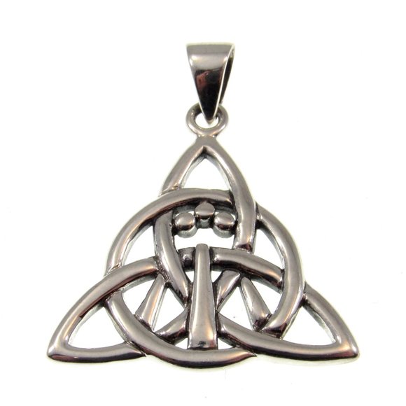 Solid 925 Sterling Silver Celtic Triquetra Knot Awen 3 Rays of Light Pendant - Picture 1 of 5